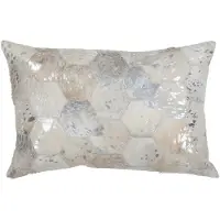 Padiro sierkussen 40 x 60 cm - grijs en zilverkleurig - leer - patchwork met metallic accenten