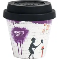 Quy Cup - 90ml Ecologische Espresso Reisbeker - De originele Banksy's Graffiti "Hammer Boy" met zwart Siliconen deksel 7x7x7cm