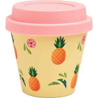 Quy Cup - 90ml Ecologische Reis Beker - Espressobeker “Ananas” met rose Siliconen deksel 7x7x7cm