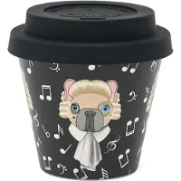 Quy Cup - 90ml Ecologische Reis Beker - Espressobeker “Mozart” met Zwarte Siliconen deksel
