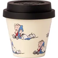 Quy Cup - 90ml Ecologische Reis Beker - Espressobeker "Peanuts Snoopy 7 Copertina” met zwart Siliconen deksel 7x7x7cm