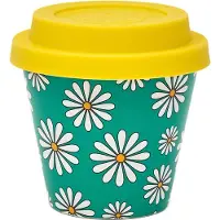 Quy Cup - 90ml Ecologische Reis Beker - Espressobeker “Margherite” met Gele Siliconen deksel