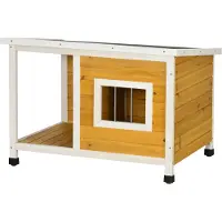 PawHut hondenhuis, gemaakt van dennehout, geschikt voor kleine dieren, hondenhuis met terras, oranje
