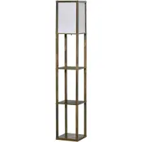 HOMCOM Vloerlamp met planken, woonkamer, staande lamp, E27, tot 40W, rustieke bruine kleur