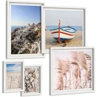 Coloray 5-Delige Schilderij Set - Kustlandschappen Met Stranden En Witte Gebouwen - 50 x 50 cm, 20 x 30 cm En 40 x 60 cm - Decoratieve Muurdecoratie - Slaapkamer