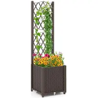 Costway Bloembak met rankrooster, plantenbak voor klimplanten, verhoogd bed met latwerk, bloempot voor tuin, binnenplaats, balkon, tuinlatwerk, rankkast met zelfbewatering, 40 x 40 x 122 cm