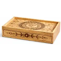 Ancient Wisdom Sun Moon Carved Tarot Box with Drawer