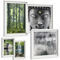 Coloray 5-Delige Schilderij Set - Rustgevende Natuurthema'S Met Zen-Elementen En Watervallen - 50 x 50 cm, 20 x 30 cm En 40 x 60 cm - Muurdecoratie - Wanddecoratie - Hal - Woonkamer Decoratie