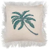 Ancient Wisdom - Kussen - Linnen kussen 45 x 45 cm met palmboom en franjes - decoratie - interieur - woonaccessoire - sierkussen - kussen