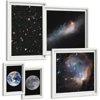 Coloray 5-Delige Schilderij Set - Kosmische Landschappen Van De Melkweg En Het Zonnestelsel - 50 x 50 cm, 20 x 30 cm En 40 x 60 cm - Wanddecoratie - Woonkamer Decoratie