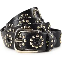 B.belt Studded belt Leder 100 cm zwart