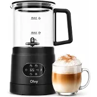 Olvy Melkopschuimer Glas - Elektrische Melkopschuimer 500W - 4-in-1 - Warm & Koud Schuim - 160 ml Melkschuim - 400 ml Warme Melk - Temperatuurdisplay - BPA & PFAS Vrij - Zwart