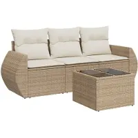 vidaXL 4-delige tuinmeubelset met kussens, beige, polyrotan