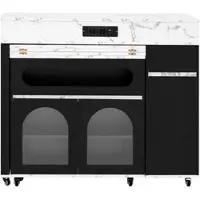 STILVORA Keukeneiland met wielen en stopcontacten, uitschuifbare eettafel voor flexibele werk- en eetmogelijkheden, dressoir met lade en opbergruimte voor keuken en eetkamer, zwart