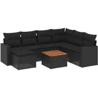 vidaXL 8-delige Loungeset met kussens poly rattan zwart
