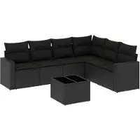 vidaXL 7-delige Loungeset met kussens poly rattan zwart