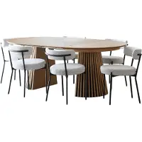 Ebuy24 Tokyo eethoek eettafel incl. 2 verlengbladen Ø120x120-160-200cm eikenfineer en 6 stoelen bouclé wit.