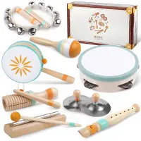 AKKEE Montessori Muziekinstrumenten Kinderen - 8-in-1 Houten Muziekset - Muziekspeelgoed voor Ritme en Muziek - Voor Kinderen 1-3 Jaar
