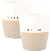 Zusss Koffiemokken Set Van 2 - Coffee Time - Keramieken Mokken Met Tekst - 210Ml Keramiek Wit / Zand
