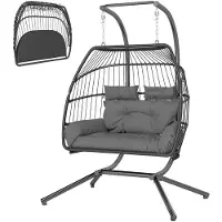 Outsunny -Rattan Hängesessel-Stahl, PE-Rattan-170L x 100B x 185H cm-Dunkelgrau