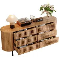 OKWISH commode met metalen poten, design met open lamellen, dressoir met 6 lades, veel opbergruimte, natuurlijke uitstraling