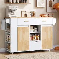 OKWISH Keukenkast Keukenwagen Met Inklapbaar Werkblad 3 Lades 3 Laags Kruidenrek Wielen Met Rem Wit MDF 120x71x90 Cm