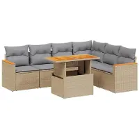 vidaXL 7-delige Loungeset met kussens poly rattan beige