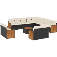 vidaXL 14-delige loungeset voor de tuin met kussens, zwart, polyrotan