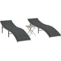 vidaXL Zonnebedden, 2 stuks, met tafel, lichtgrijs, polyrotan