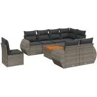 vidaXL 9-delige tuinmeubelset met kussens, grijs, polyrotan