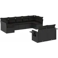 vidaXL 9-delige tuinmeubelset met kussens, zwart, polyrotan