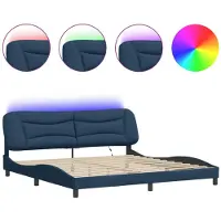 vidaXL Bedframe met LED-verlichting, zonder matras, "Hvar", blauw, 200x200 cm, stof