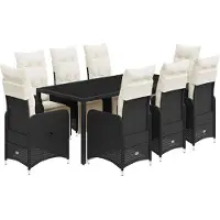 vidaXL 9-delige tuin-bistroset met kussens, zwart, polyrotan