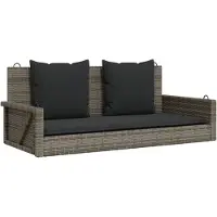 vidaXL Hangstoel met kussen, grijs, 119x56x48 cm, polyrotan