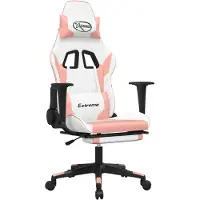 vidaXL Gaming stoel met massagefunctie en voetsteun, wit en roze, kunstleer