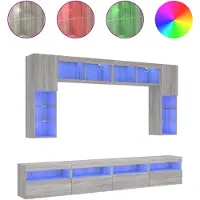 vidaXL 8-delige Tv-wandmeubelset met LED-verlichting grijs sonoma