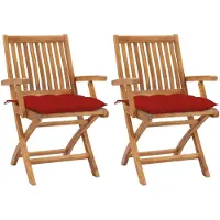 vidaXL Inklapbare stoelen 2 st met rode kussens massief teakhout