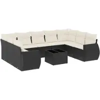 vidaXL 10-delige Loungeset met kussens poly rattan zwart