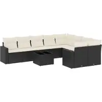 vidaXL 10-delige Loungeset met kussens poly rattan zwart