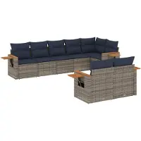 vidaXL 8-delige Loungeset met kussens poly rattan grijs