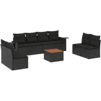 vidaXL 9-delige Loungeset met kussens poly rattan zwart