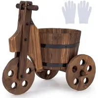 Costway Driewielige plantenstandaard, bloembak met drainagegaten, bloempotten voor binnen en buiten, decoratie voor balkon, tuin en terras, tonvormig, 47 x 32 x 43,5 cm
