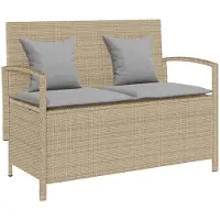 vidaXL Tuinbank met opbergruimte en kussens, beige, polyrotan
