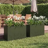 vidaXL Plantenbak 2 st Olijfgroen 80 x 20 x 49 cm Koudgewalst staal