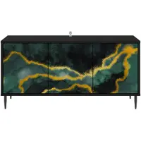 vidaXL - Tv-meubel - WIJHE - 102 - x - 33 - x - 51 - cm - Zwart - eiken - Bewerkt - hout