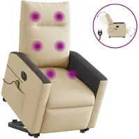 vidaXL Sta-op-massagestoel elektrisch verstelbaar stof crèmekleurig