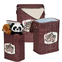 Relaxdays wasmand - set van 3 - opbergmand met deksel - rieten mand - gevlochten C