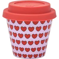 Quy Cup - 90ml Ecologische Reis Beker - Espressobeker “Love” met Rode Siliconen deksel