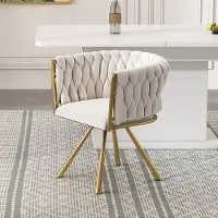 Sweiko Eetkamerstoel - Fauteuil - 360° Draaibaar - Metalen poten - Velvet - Beige + Goud