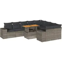 vidaXL 10-delige loungeset voor de tuin met kussens, grijs, polyrotan, acaciahout